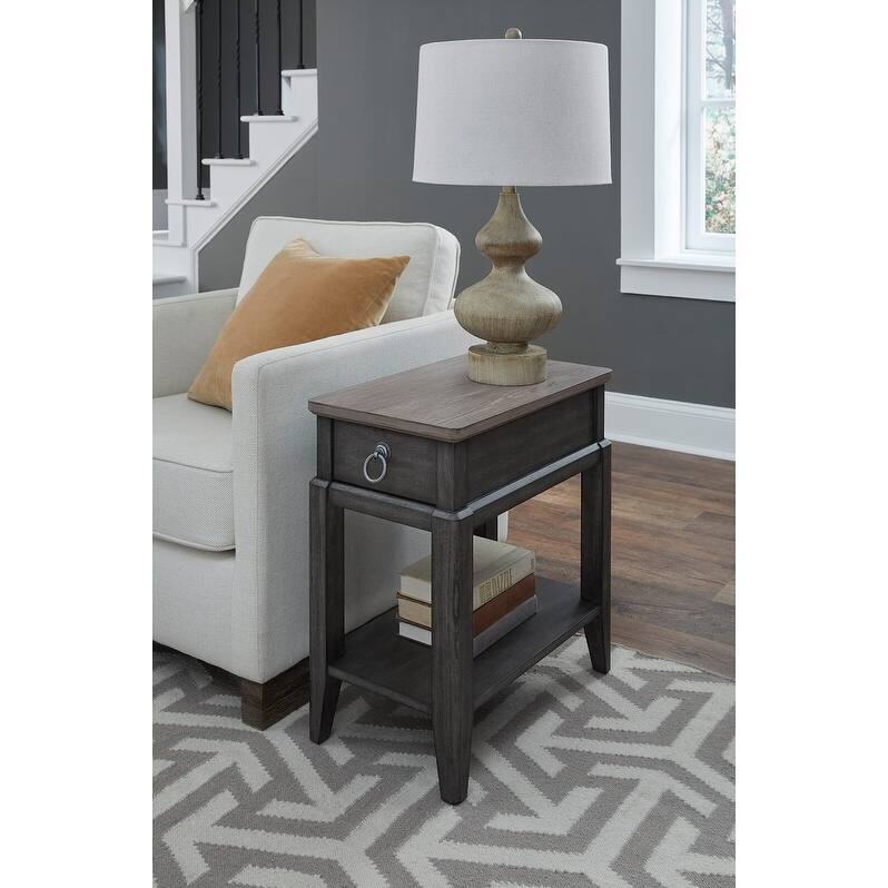 Gracewood Hollow Two-Tone Gray Wood Chairside Table with Drawer