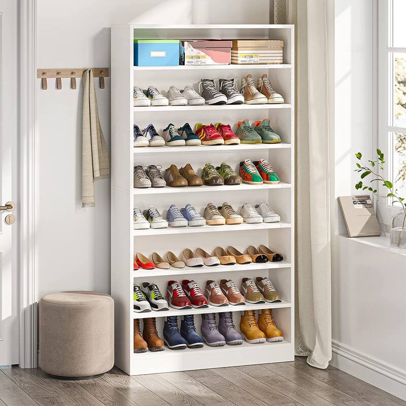 Shoe Cabinet Narrow High Shoe Cabinet with Open Storage for Entryway, White - White