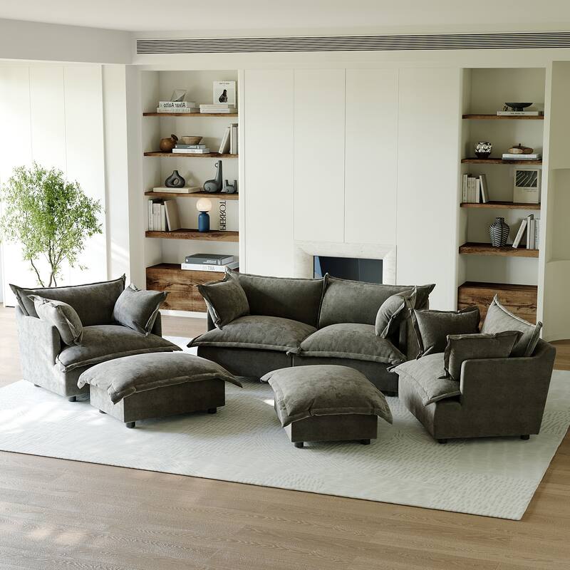 6 Piece Oversized Chenille Comfy Cloud Modular Sectional Sofa Set - Grey