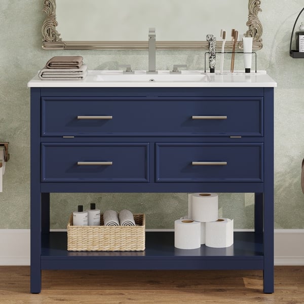 slide 2 of 58, Christopher Knight Home - Eric 36" Bathroom Vanity with Ceramic Sink Blue