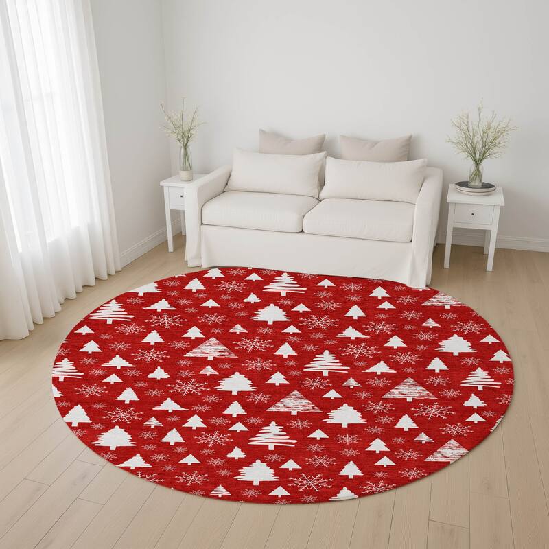 Premium Washable Super Soft Christmas Tree Mayfield Rug - Red - 8' x 8'