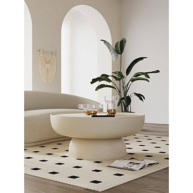 Modern Creamy White Single Round Coffee Table for Living Room Bedroom Office