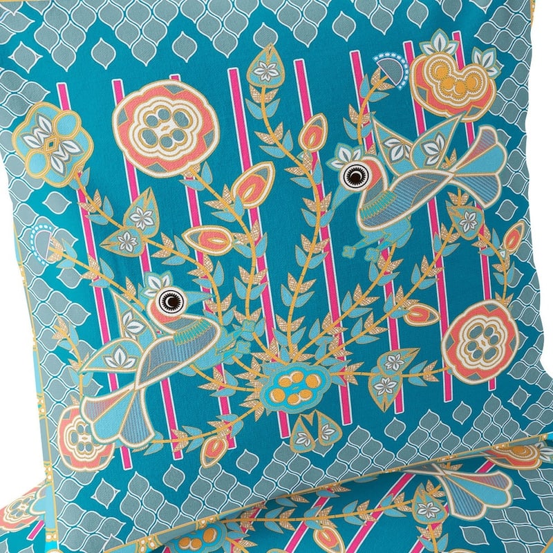 HomeRoots Set of Two 16" X 16" Blue and Gold Peacock Blown Seam Floral Indoor Outdoor Throw Pillow - 16.00' X '16.00' X '5.00