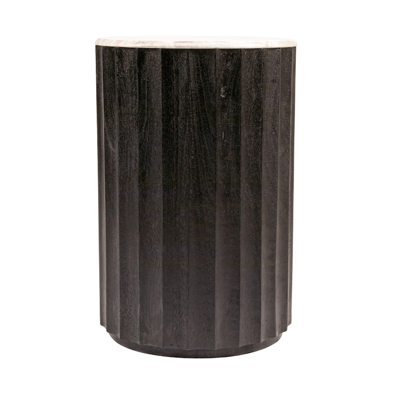 Luca Mango Wood Fluted End Table with Marble Top