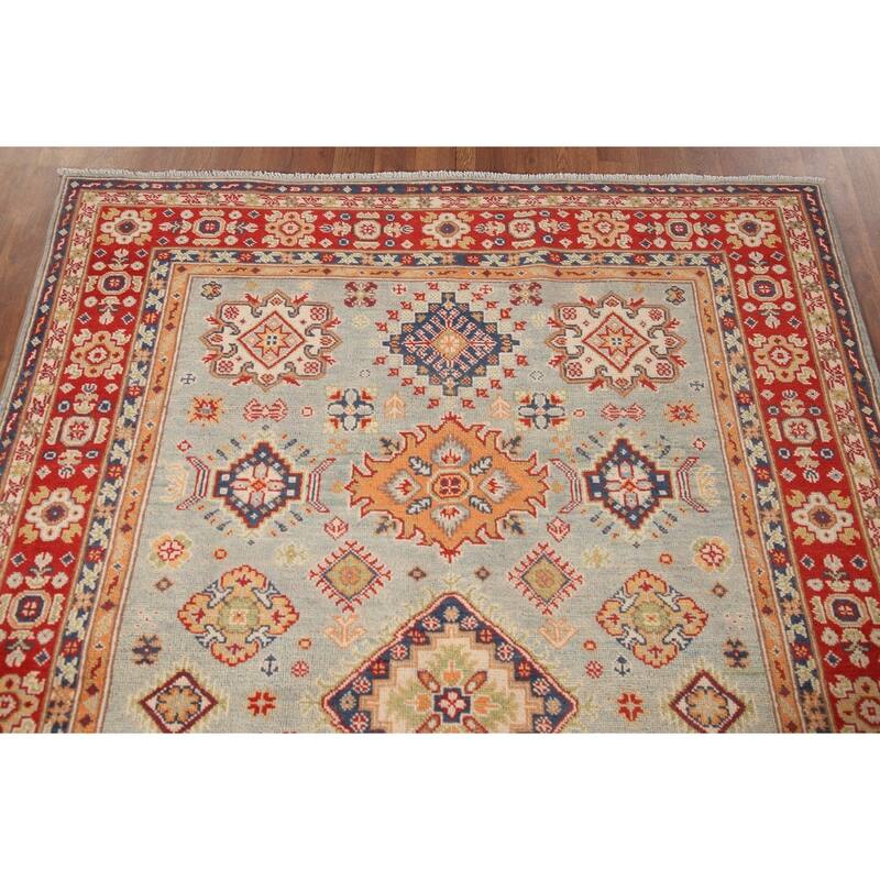 Geometric Kazak Area Rug Handmade Wool Carpet - 4'10" x 6'11"