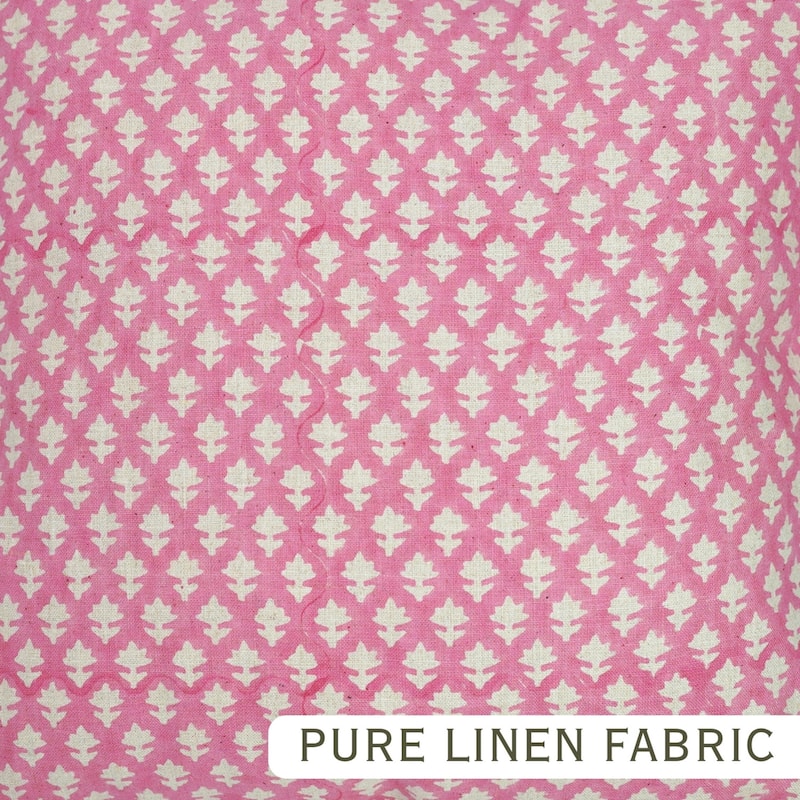 Fabdivine Handmade Block Print Floral Frill Both Side Soft Boho Pure Linen Pillow Cover