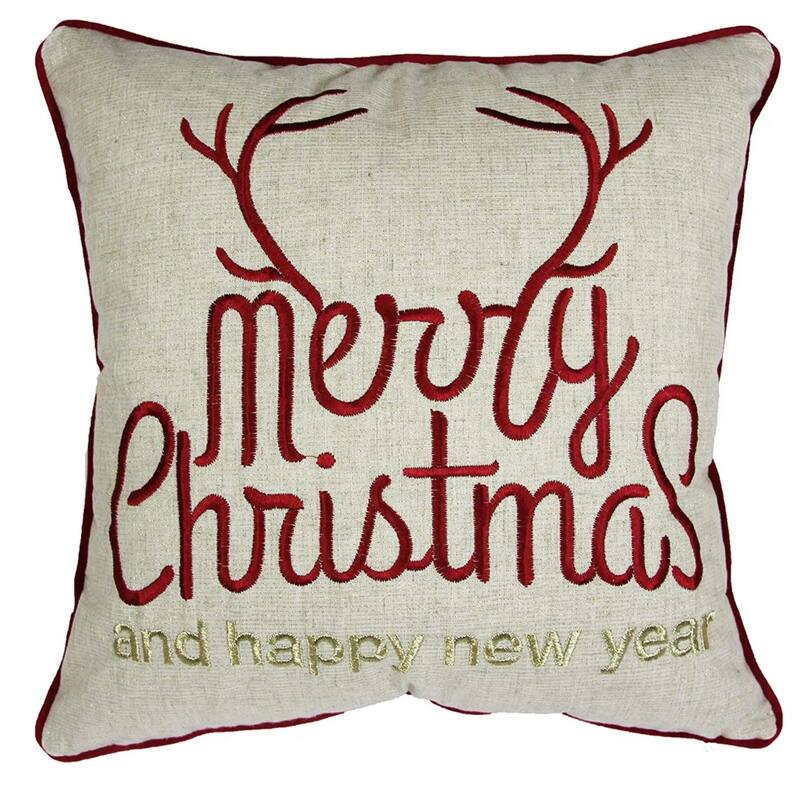 Merry Christmas and Happy New Year Throw Pillow - 20x20 Linen Look with Gold Accents and Insert