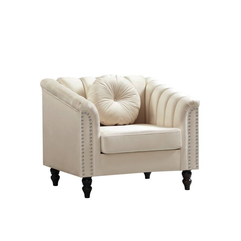 Modern Upholstered Single Sofa with Ergonomic Back & Solid Wood Legs