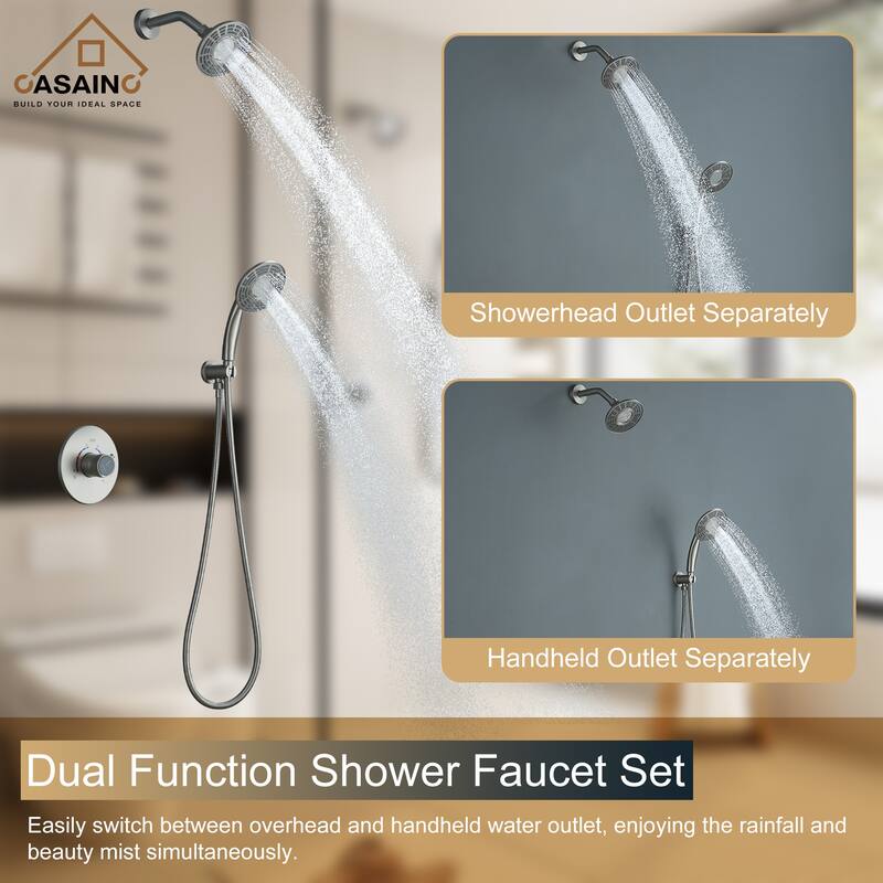 CASAINC 2-Spray 5 in. Shower Faucet Kit Wall Mounted Fixed and Handheld Dual Shower Heads 1.8 GPM - 5" x 5"