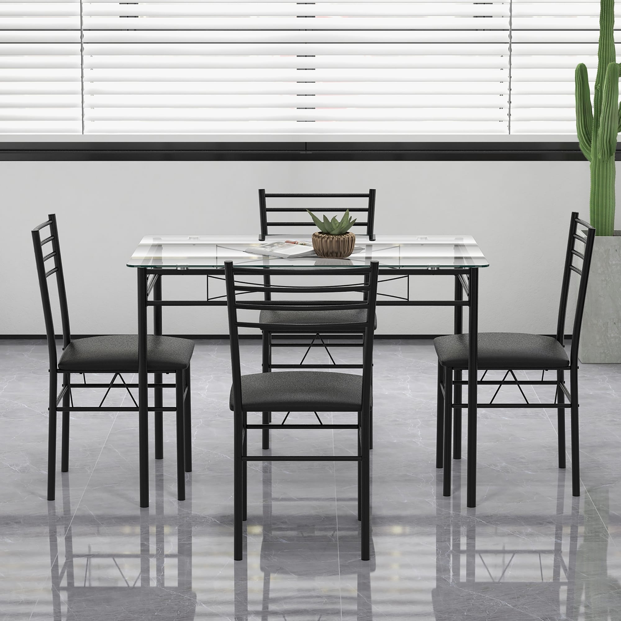 Gymax 5 PC Dining Set Glass Top Table and 4 Chairs Kitchen Room