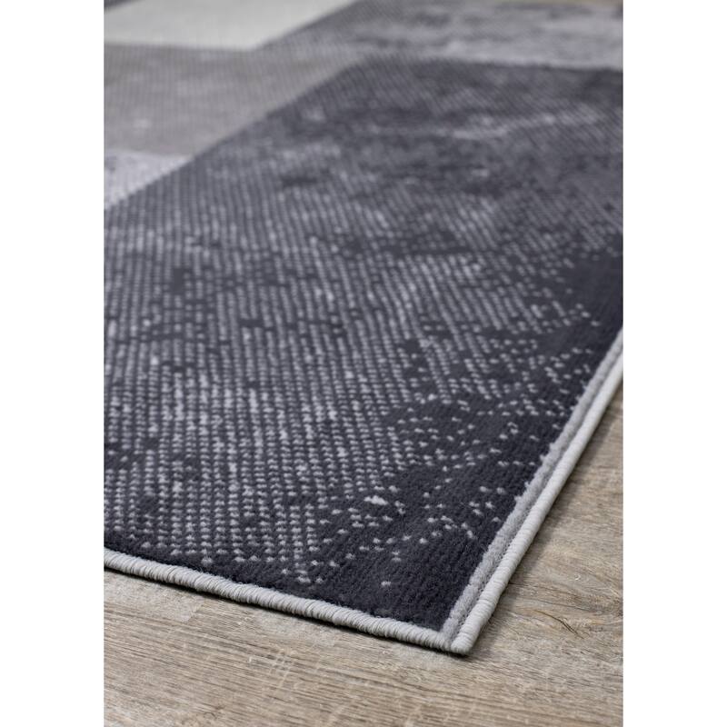 Florence Collection - Grey/Cream Distressed Squares Rug