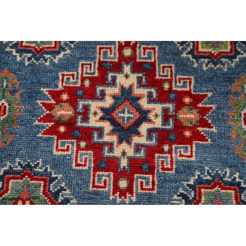 Blue Kazak Foyer Rug Handmade Geometric Wool Handmade Wool Carpet - 2'9" x 4'2"