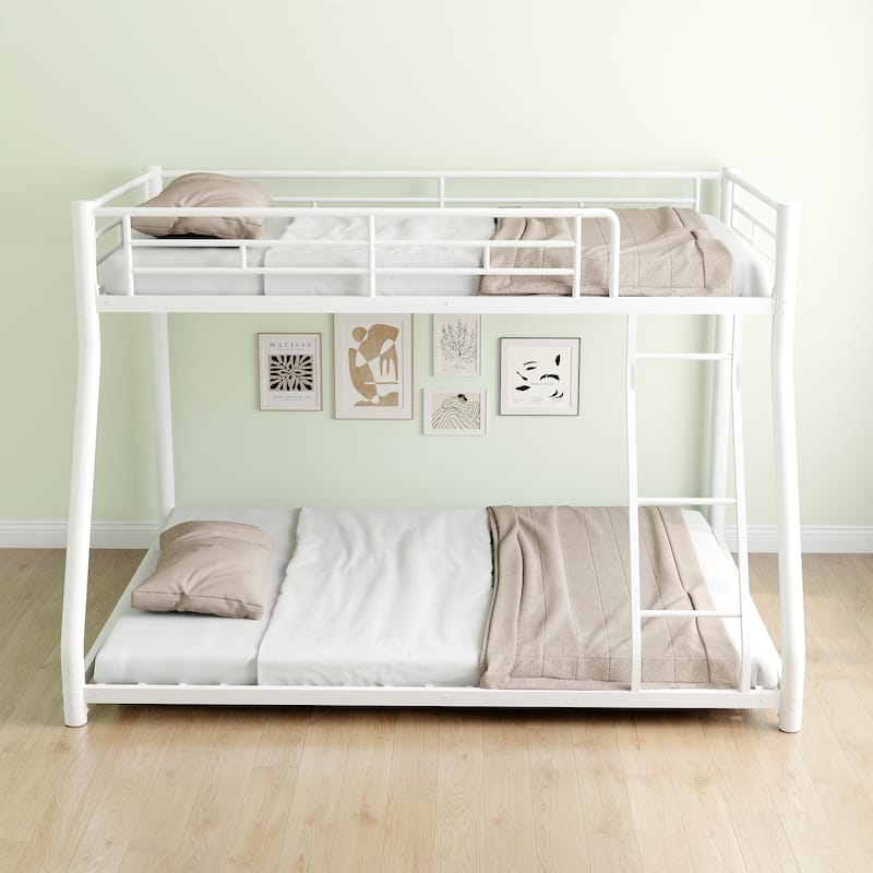 Twin over Full Size Metal Bunk Bed, Heavy-duty Sturdy Metal, Noise Reduced, Safety Guardrail, CPC Certified