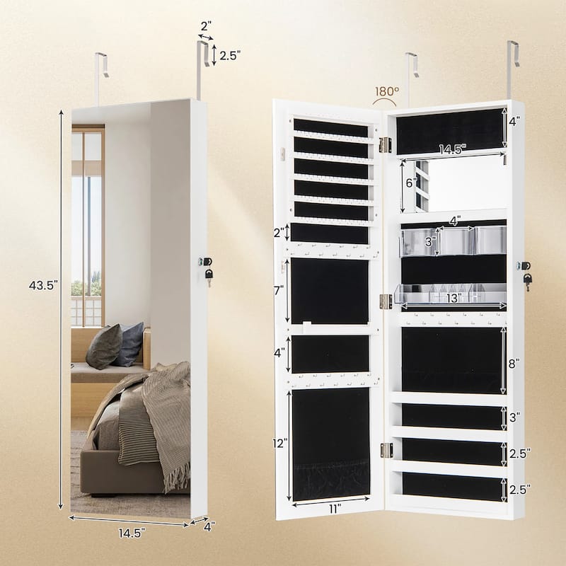 Gymax 43.5'' Jewelry Mirror Cabinet w/ Full-length Mirror & Interior