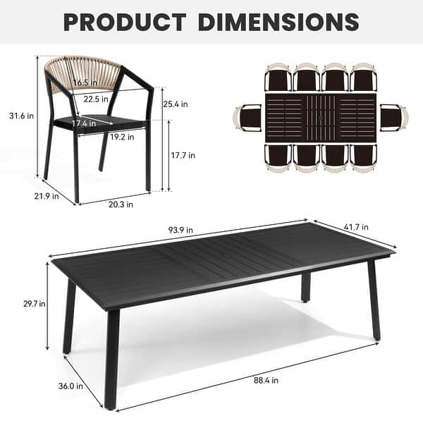 dimension image slide 0 of 7, 9/11/13-Piece Patio Dining Set Outdoor All-Weather Aluminum Dining Table and Woven Twist Wicker Stackable Chairs