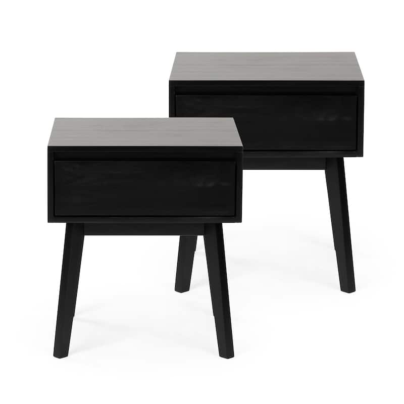 Plank and Beam Scandinavian Nightstand with 1 Drawer - Set of 2