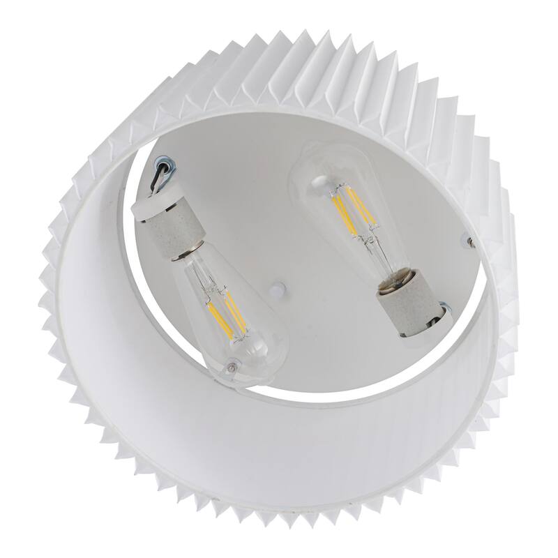 2-Light Modern Fabric Flush Mount Ceiling Light with Pleated Drum Shade - White