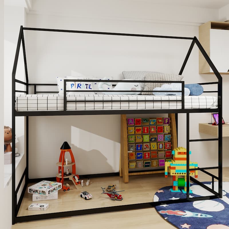 Metal Twin over Twin Bunk Bed/ Heavy-duty Sturdy Metal/ Noise Reduced/ Safety Guardrail/No Box Spring Needed