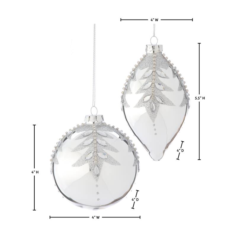 4-5.5" Glass Jewel Ball And Finial Ornament Set of 6