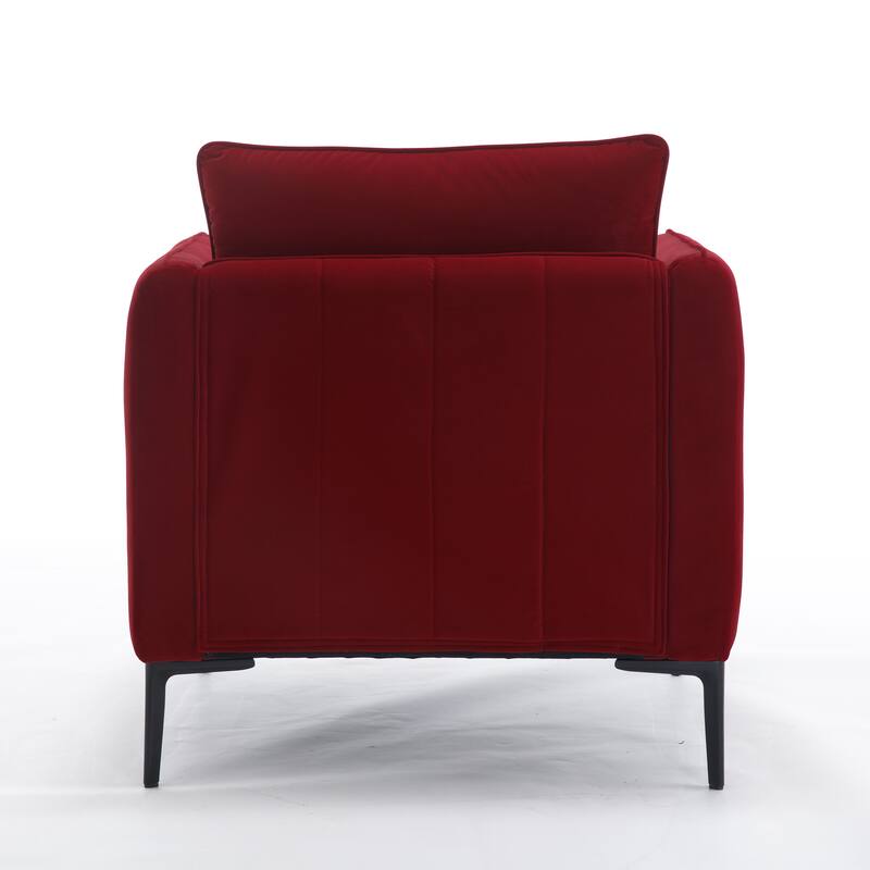 Velvet Mid-Century Accent Chair with Metal Legs & Pillow