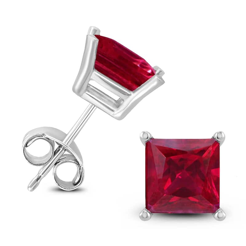 Marquee 14K White Gold 4MM Square Ruby Earrings
