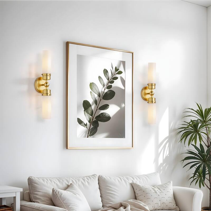 Howard Double Wall Sconce - Metal, Glass & Matte Black, Ivory White 2-Light Sconce for Living Room or Bathroom in Modern Style