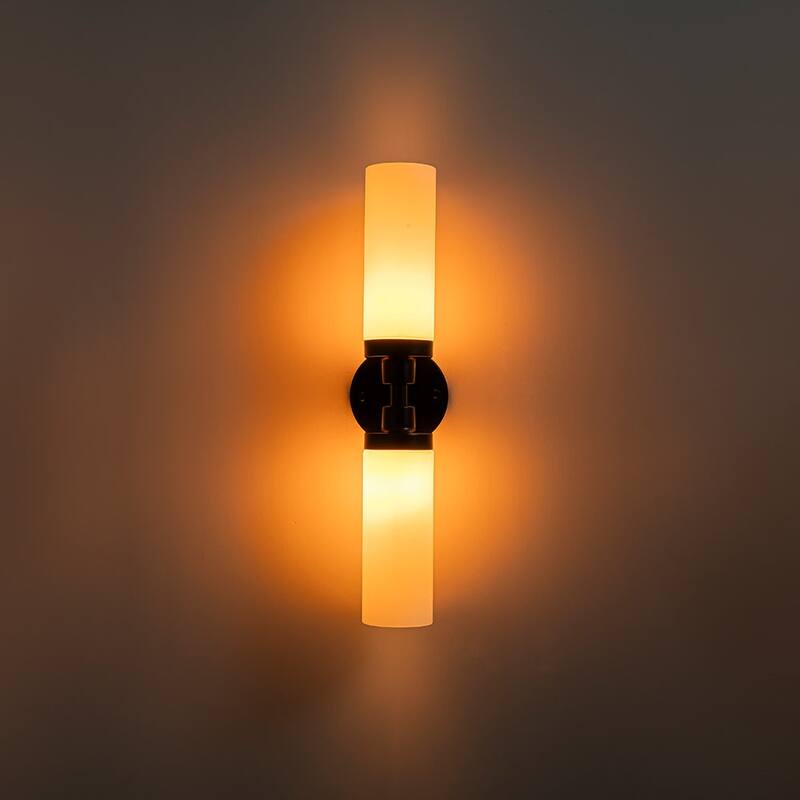 Modern 2-Light Cylinder Milk Glass Vanity Light