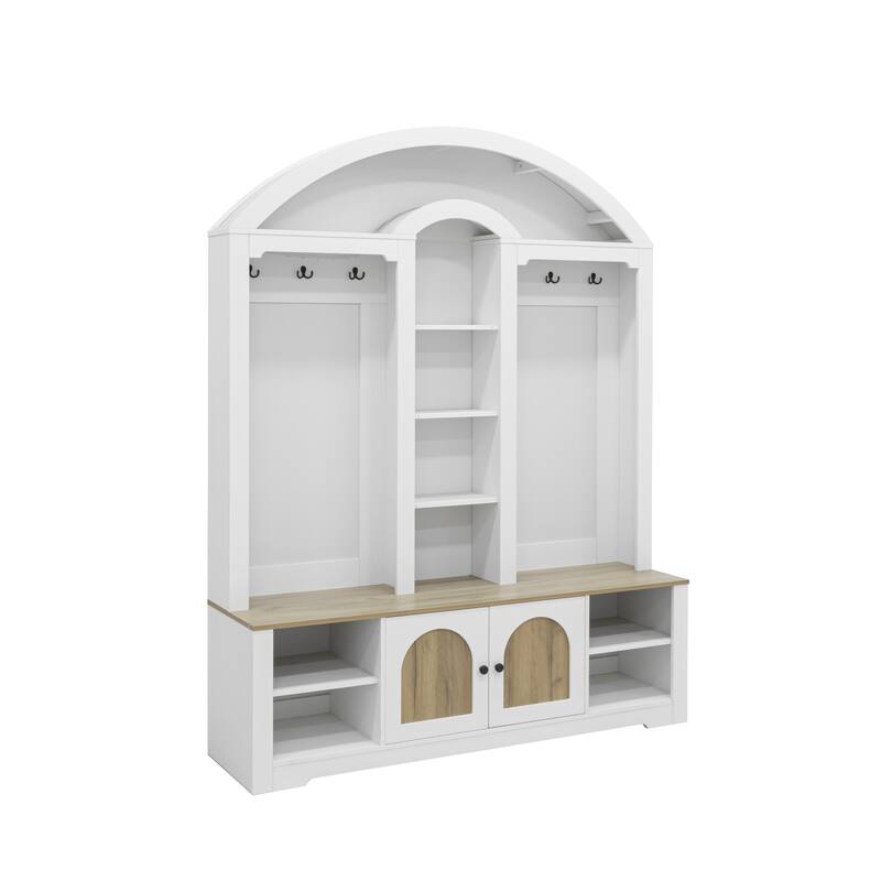 Modern Hall Tree, Multi-Functional Wardrobe with Shoe Rack & Hooks - Sturdy MDF Entryway Closet Organizer