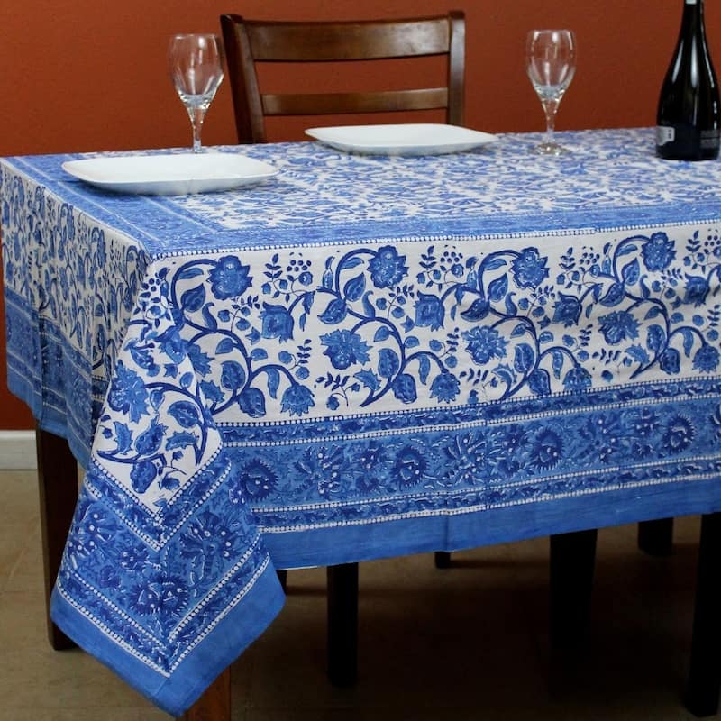 Cotton Block Print Affluent Floral Tablecloth Rectangle
