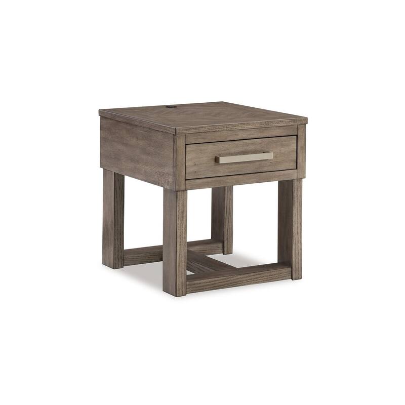 24 in. Weathered Gray Rectangle Wood End Table with USB Charging Ports