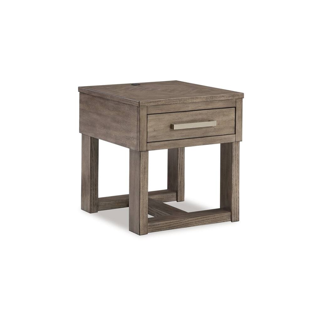 24 in. Weathered Gray Rectangle Wood End Table with USB Charging Ports
