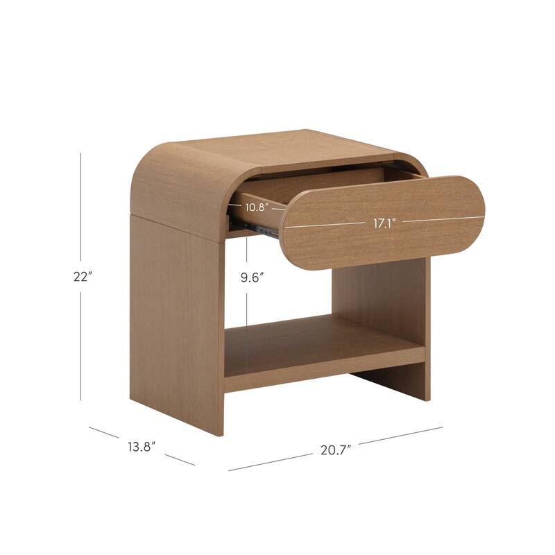 Iris Mid-Century Modern Nightstand with Drawer, Wooden Bedside Table for Bedroom or Living Room with Rounded Silhouette