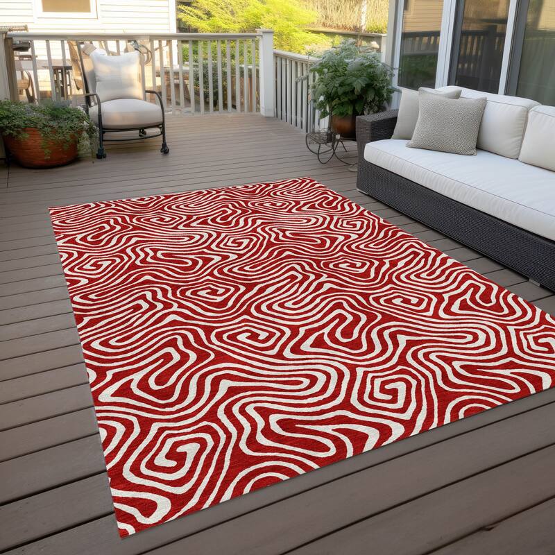 Machine Washable Indoor/ Outdoor Modern Trance Chantille Rug