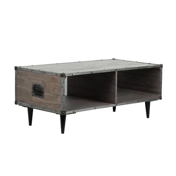 slide 2 of 9, ExBrite Solid Wood Coffee Table ,Gray Finish - 23.6" x 46" x 17.9" 23.6" x 46" x 17.9"