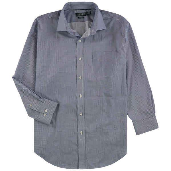 slide 1 of 4, Ralph Lauren Mens Tile Pattern Button Up Dress Shirt, Blue, 16" Neck 32"-33" Sleeve