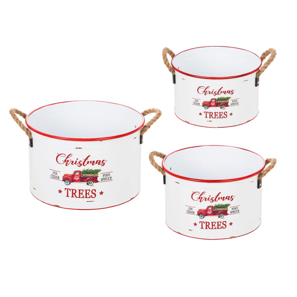 Red Truck Christmas Trees Metal Planter (3-Pack)