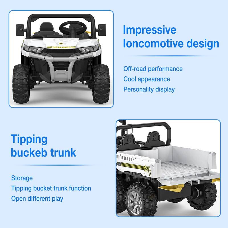 24V Two Seater Ride On Dump Truck with Electric Dump Bed, 6 Wheeler Kids UTV Electric Car with Remote Control
