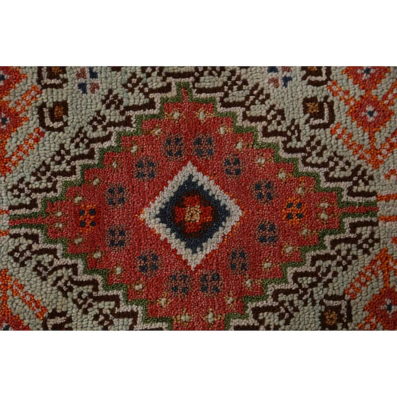 Hand Knotted Oriental 100% Wool Carpet Traditional Geometric Green Heriz (serapi) Runner Rug - 8' 2'' X 2' 6''