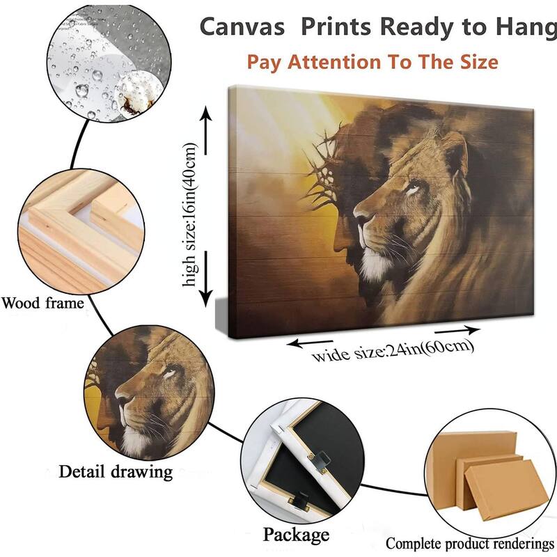 Jesus and Lion Canvas Wall Art Decor Picture