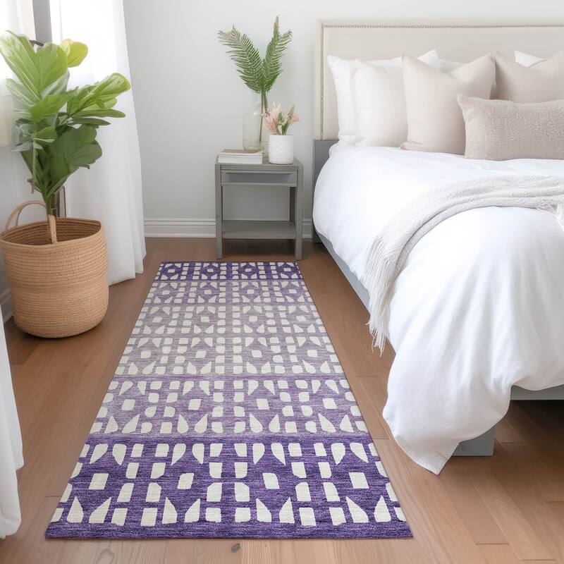 Machine Washable Indoor/ Outdoor Stripe Geo Chantille Rug