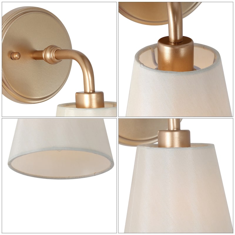 Fabrey Mid-century Modern Glam 1-light Fabric Shade Armed Wall Sconce Bathroom Vanity Light