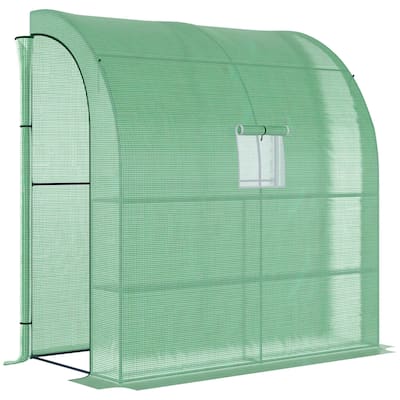 Lean to Greenhouse, Walk-In Green House, Plant Nursery with 2 Roll-up Doors and Windows, PE Cover and 3 Wire Shelves, Green