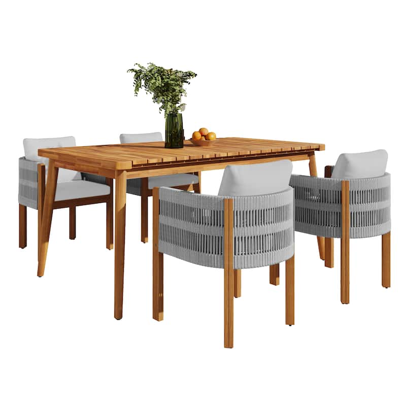 Christopher Knight Home - Alder Acacia Outdoor 5 Piece Dining Set with Removable Cushions and Slatted Tabletop