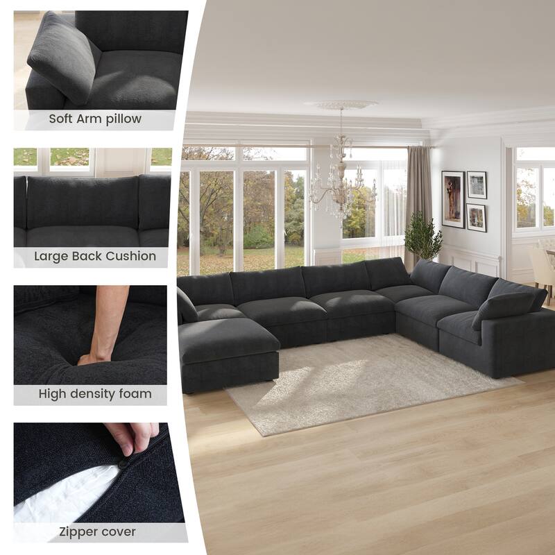 Cloud Couch Modular Sectional Sofa Oversized Down Filled Corner 7 Seater L-Shaped Couch with Ottoman for Living Room Set