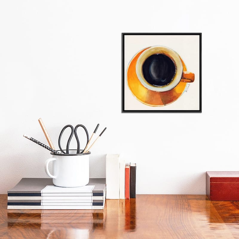 iCanvas "Yellow Coffee Cup" by Jennifer Redstreake Framed