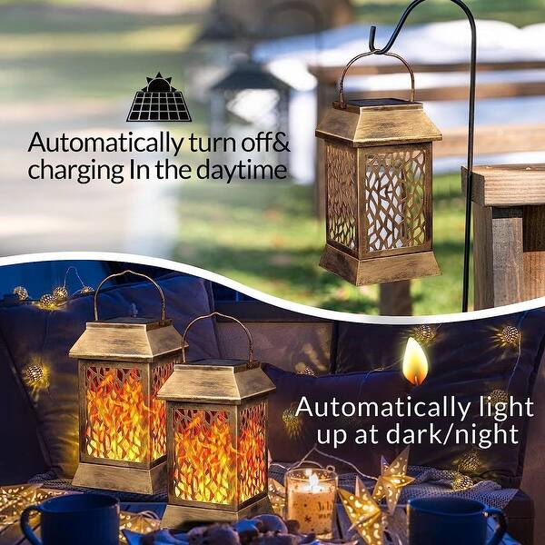 Solar Lanterns Lights Outdoor Waterproof: 4 Pack Metal Hanging Solar Lights For Outside - Decorative Solar Lights Outdoor Garden Decor - Solar-Powered