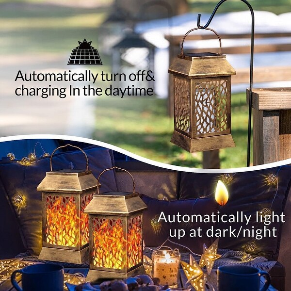 WaLensee Solar Lights Outdoor With Flickering Flame Upgraded Metal Solar Powered Lanterns Landscape Decoration Set of 2 Bed Bath Beyond 37920417