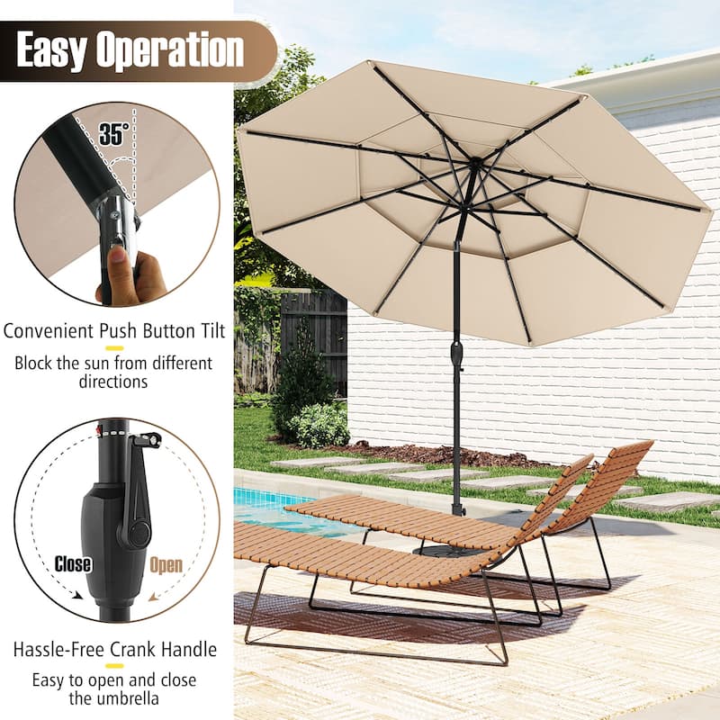 Gymax 10 FT Solar Patio Umbrella w/ 32 LED Lights 3-Tier Vented Top