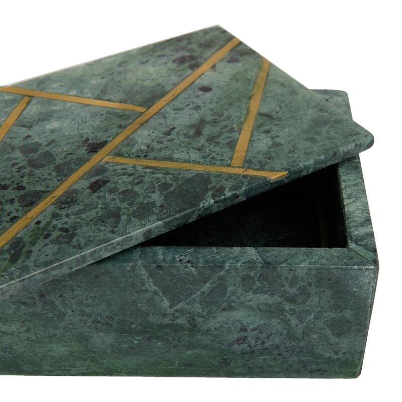 Black, White or Green Marble Box with Gold Linear Lines (Set of 3) - S/3 9", 7", 6"W