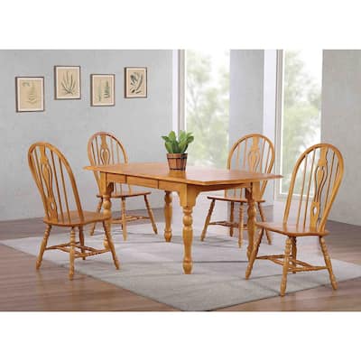 Extendable Dining Set - Oak 72" Rectangular Table with 5 Retro Chairs - Seats 8